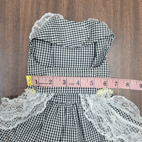 🐩🐩HANDMADE🐩🐩 Beautiful Gingham Dog Dress with Lace, Ribbon Pearls & Bows S - Picture 7 of 9